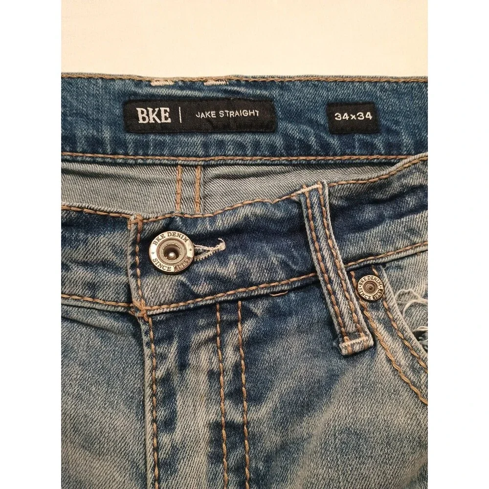 Vintage BKE Jake Straight Jean Men 34x34 Y2K Distressed Embroidered Thick Stitch